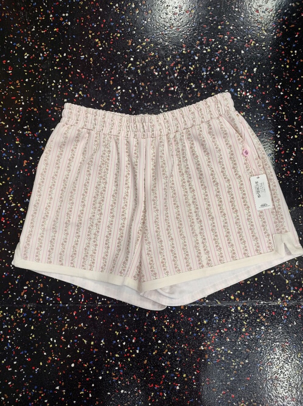 Simply Southern Pink and Cream Floral Stripe Athletic Shorts